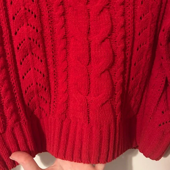 Pink Rose Size L Red Cable Knit Sweater - Picture 2 of 6